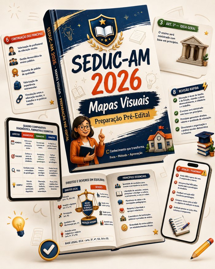 Mockup do SEDUC-AM 2026: +120 mapas visuais em celular, tablet e computador